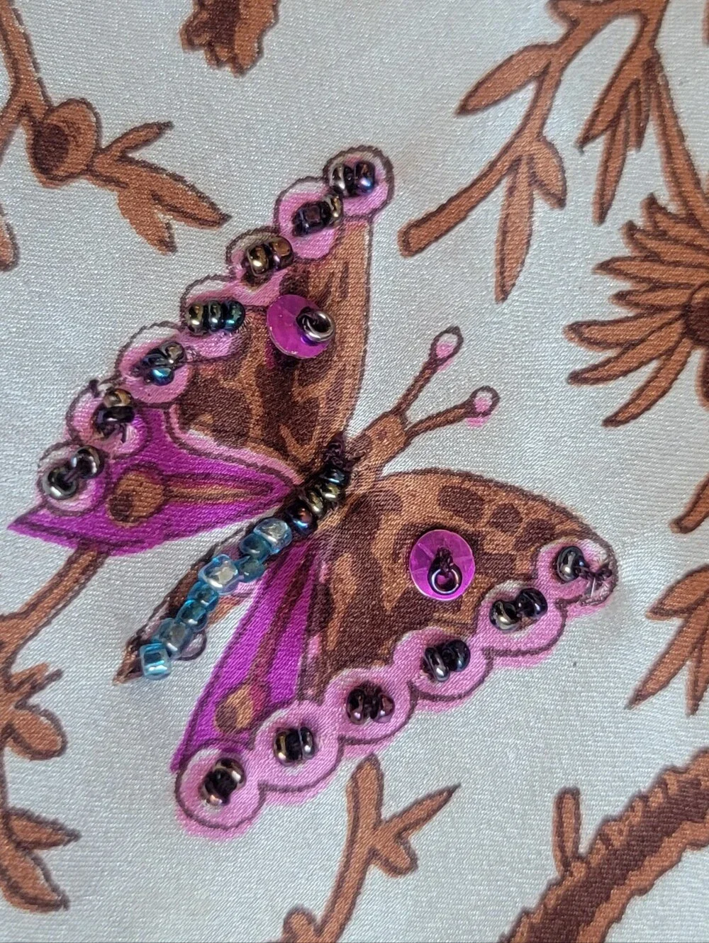 VTG Tristan & Iseut 100% Silk Beaded Peacock Butterfly Dress Size 14 Whimsigoth - Picture 4 of 5